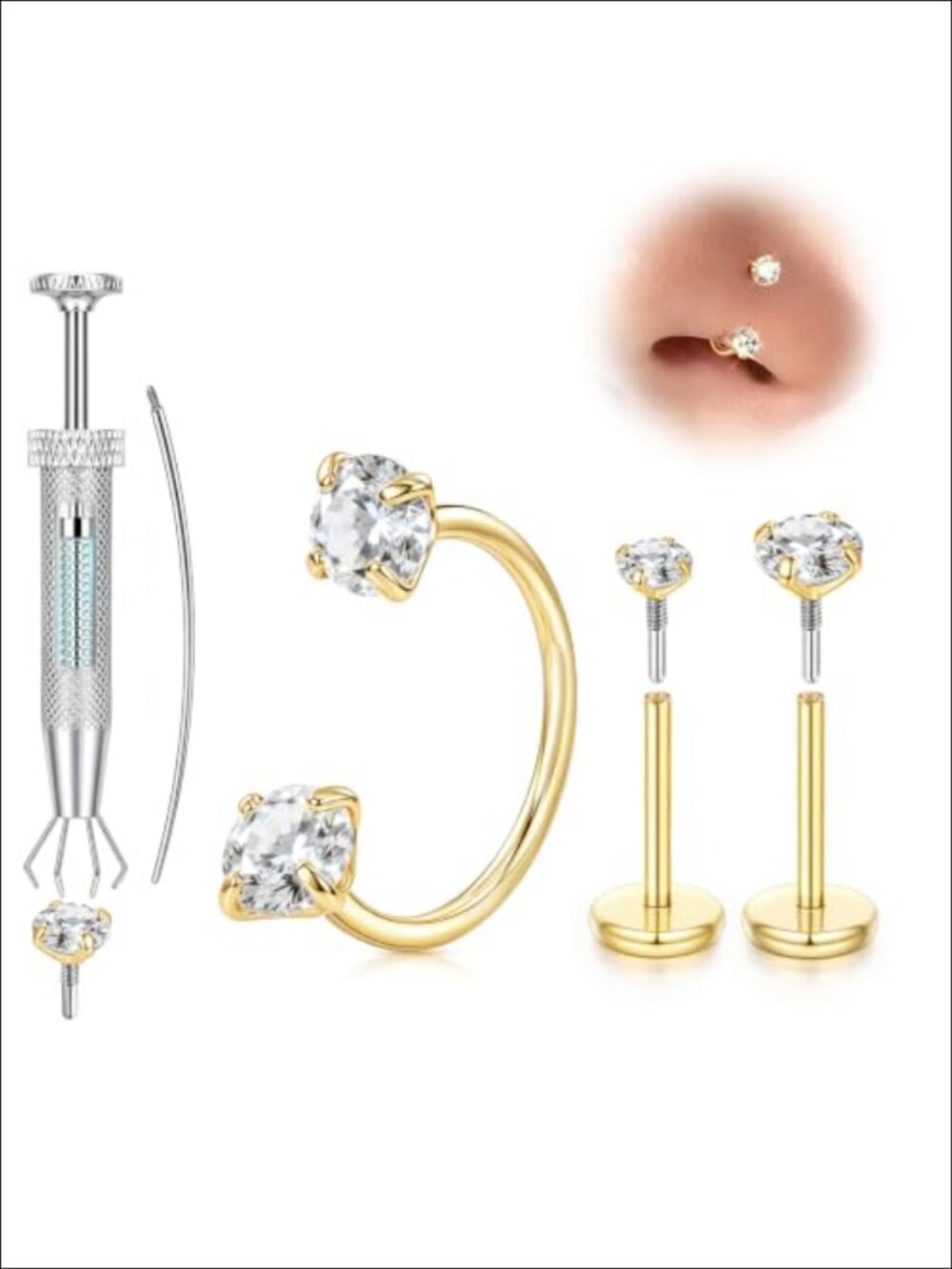 20g Horseshoe Nose Ring & Flat Back Stud Set Surgical Steel Piercing Jewelry